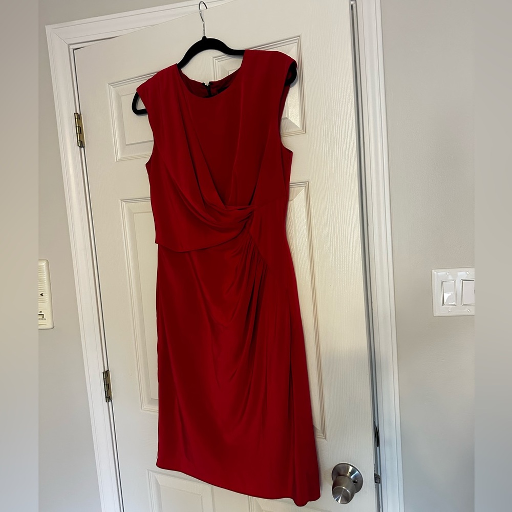 Adrianna Papell Red Draped Midi Dress